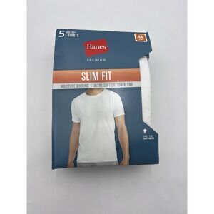 Hanes Men M Premium 5 Pack Slim Fit Crew Neck Moisture Wicking Ultra Soft Cotton